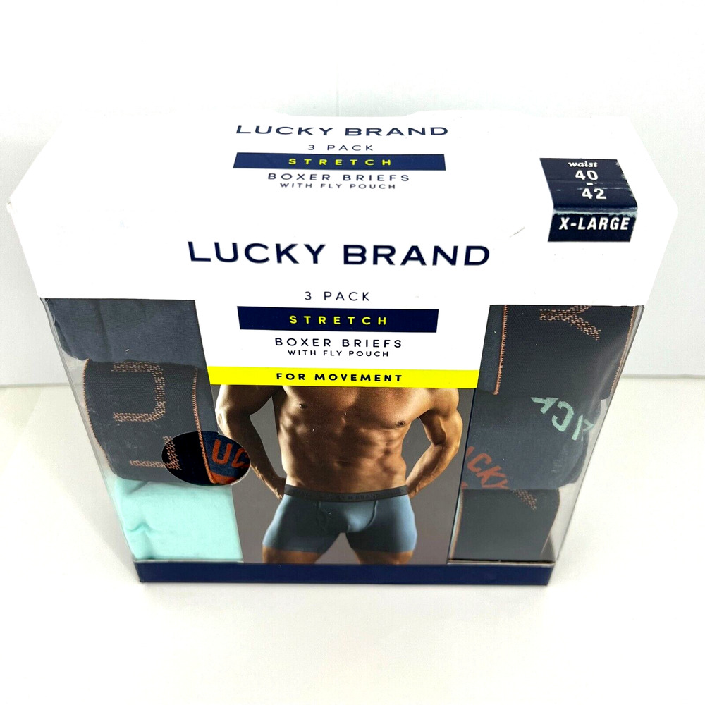 Lucky Brand 3 Pack Men Knit Boxer Briefs with Fly Pouch Cotton Underwear Size XL - Picture 6 of 16